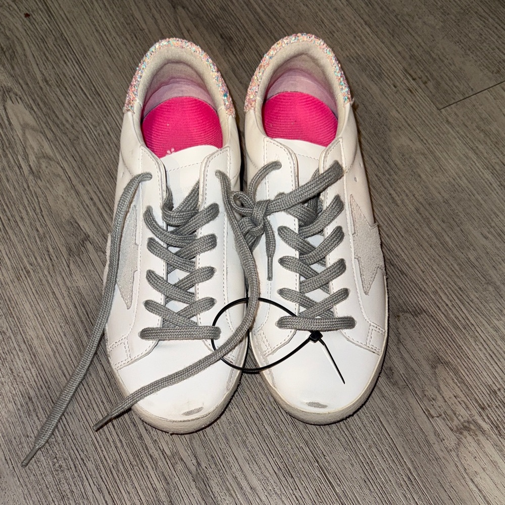 Golden Goose White Sneakers with Pink Glitter Heel - Picture 2 of 14